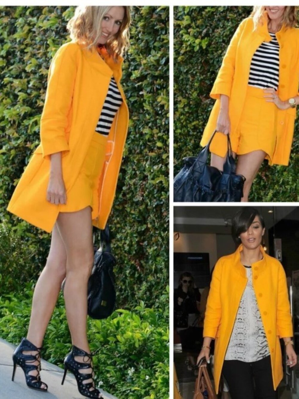 ZARA Basic Outerwear Textured Coat Jacket Button Pocket 3/4 Sleeve Mustard